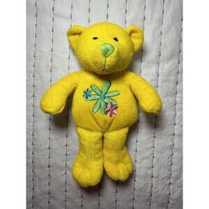 Vintage GAC Bear Plush Yellow With Flowers Bean Terry Cloth Y2K 1999 8”